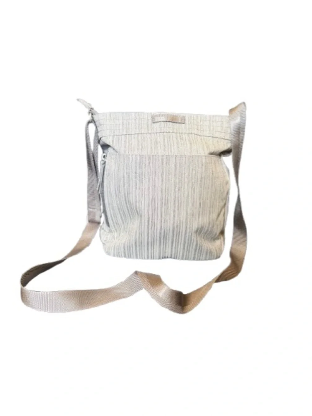 Haiku RFID Crossbody Bag Gray Stripe Travel Organizer Lightweight Vegan Purse